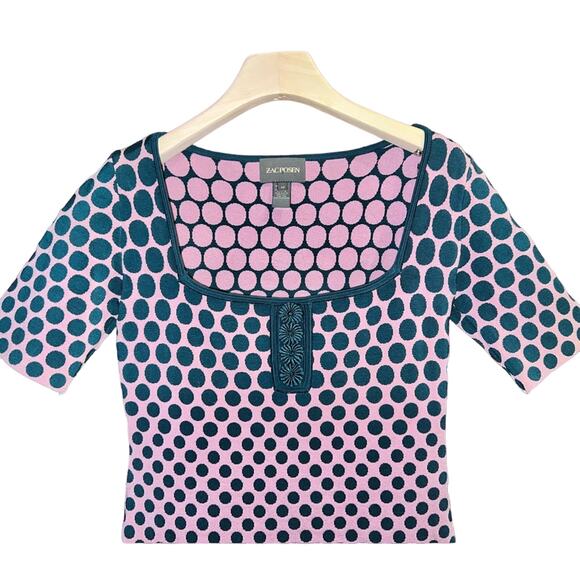 Zac Posen Polka Dot Knit Dress Size Medium Pink Green - Picture 3 of 13